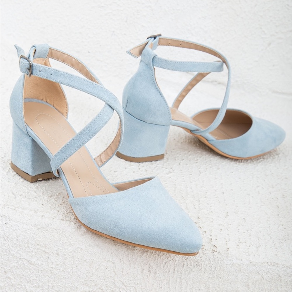 NEW IN BOX Blue Suede Wedding Shoes | Low Block Heels